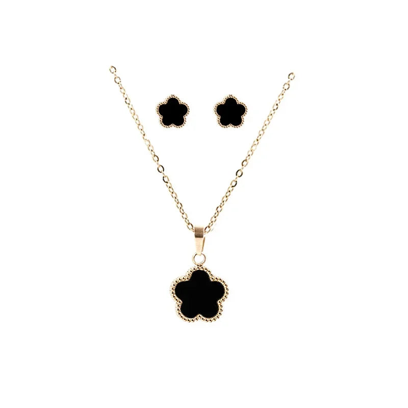 Women’s Jewelry Set – Black Flower in Gold Finish