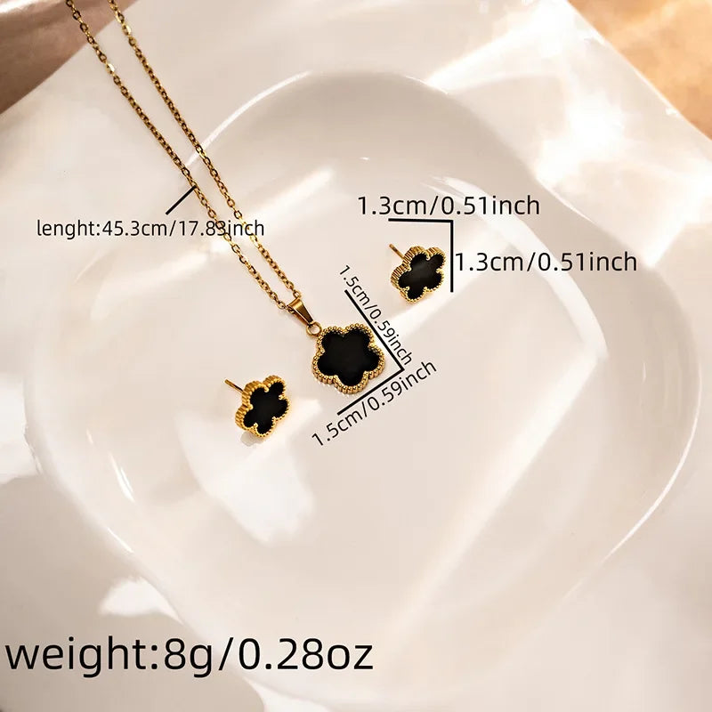 Women’s Jewelry Set – Black Flower in Gold Finish