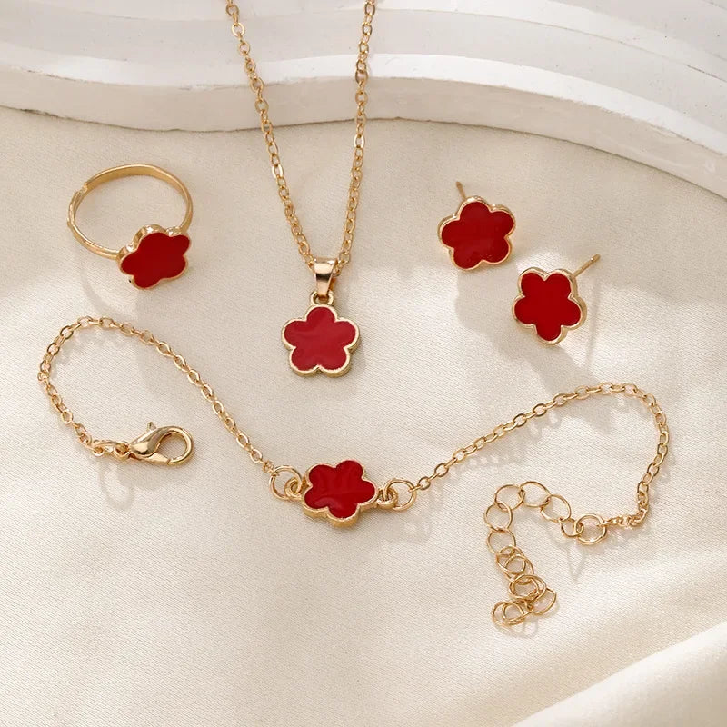 Women’s Jewelry Set – Black Flower in Gold Finish
