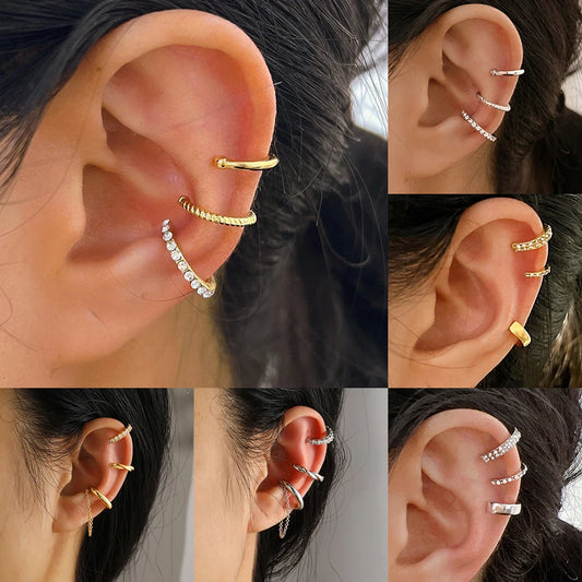 Set of 3 Hoop Earrings Ear Cuff for Women